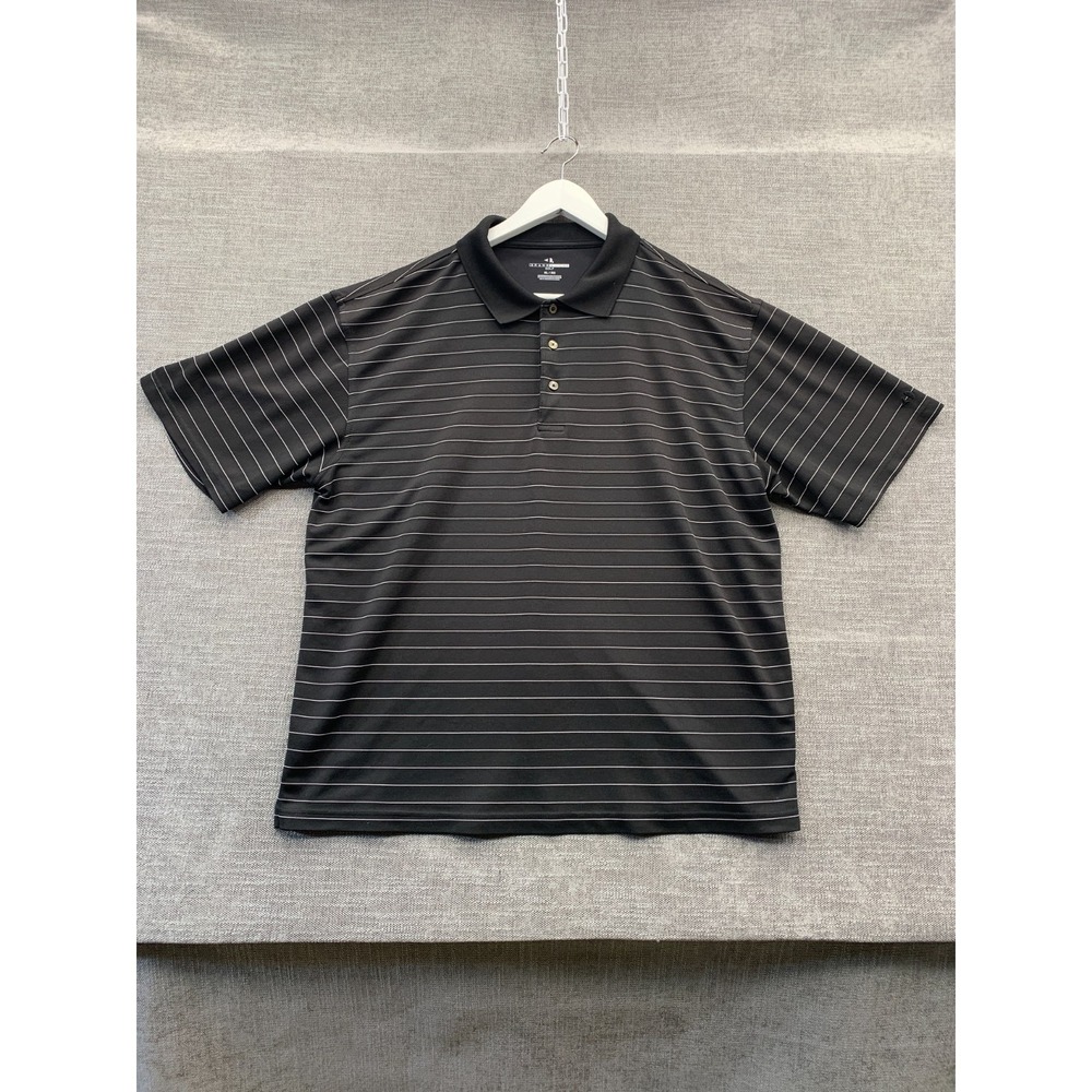 Grand Slam Golf Polo Shirt Mens XL Black White Striped Side Slit Golf Tennis‎